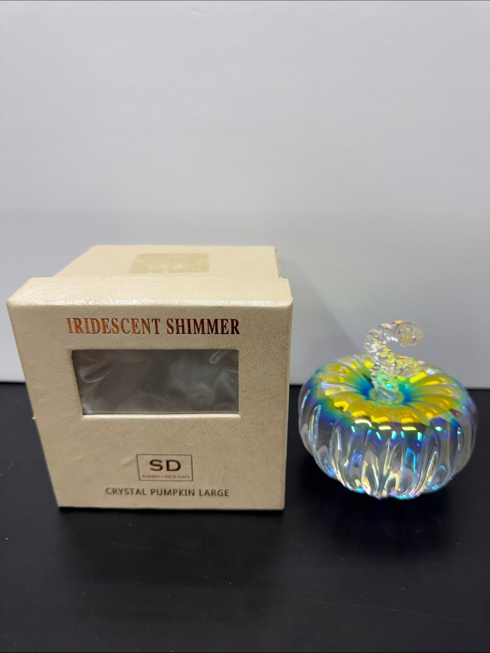 Iridescent Shimmer Crystal Pumpkin - Clear with Yellow and Blue Highlights